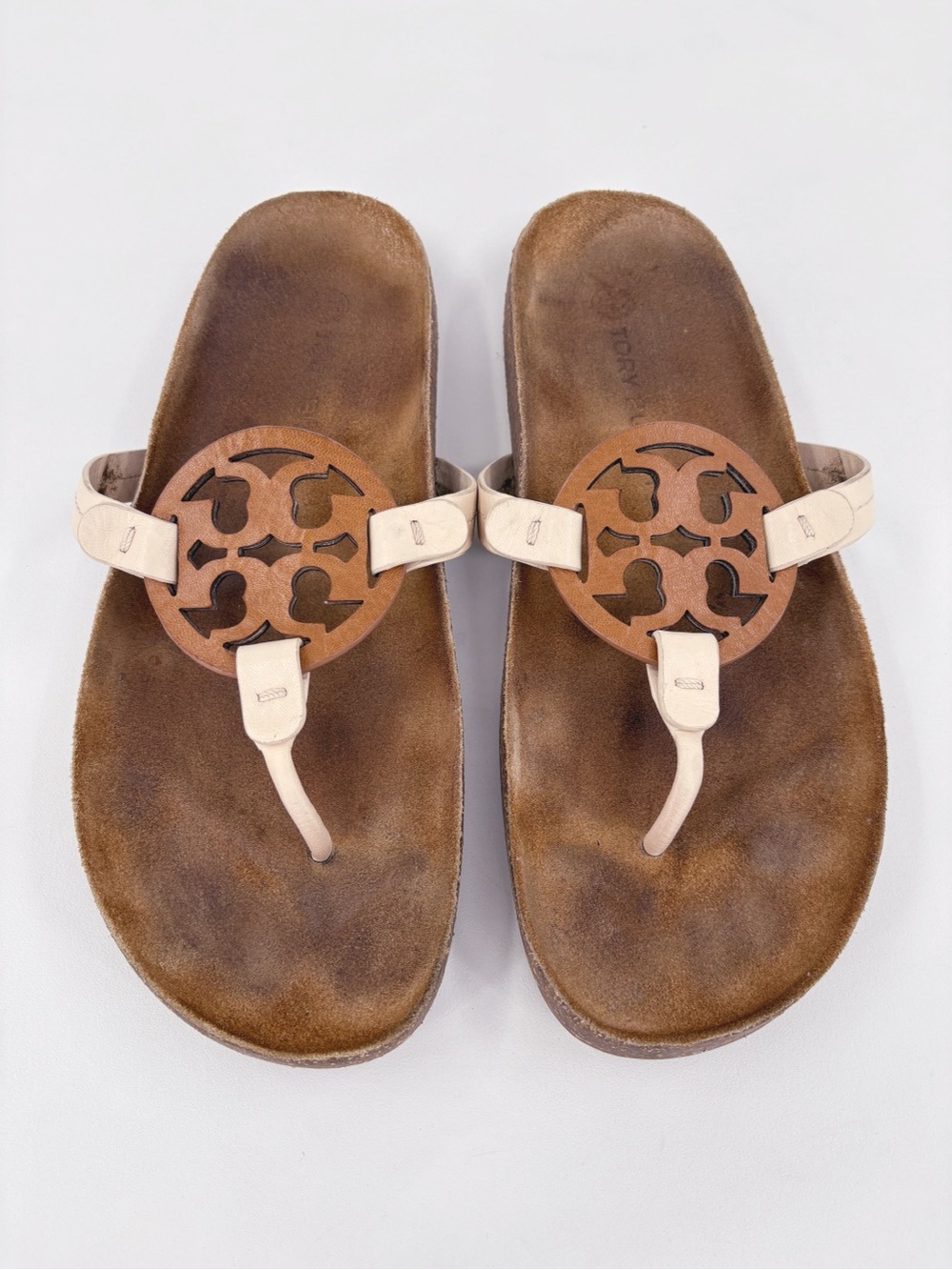 TORY BURCH Miller Cloud Leather Cork Sandals in Cream Caramel US 8.5 - Picture 3 of 13